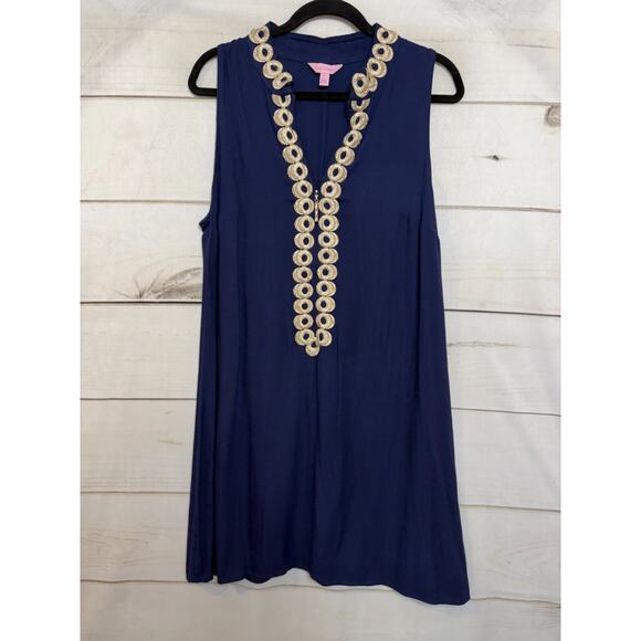Lilly Pulitzer Dresses & Skirts - Lilly Pulitzer Dress Size 12 Navy Sleeveless Gold Detailing